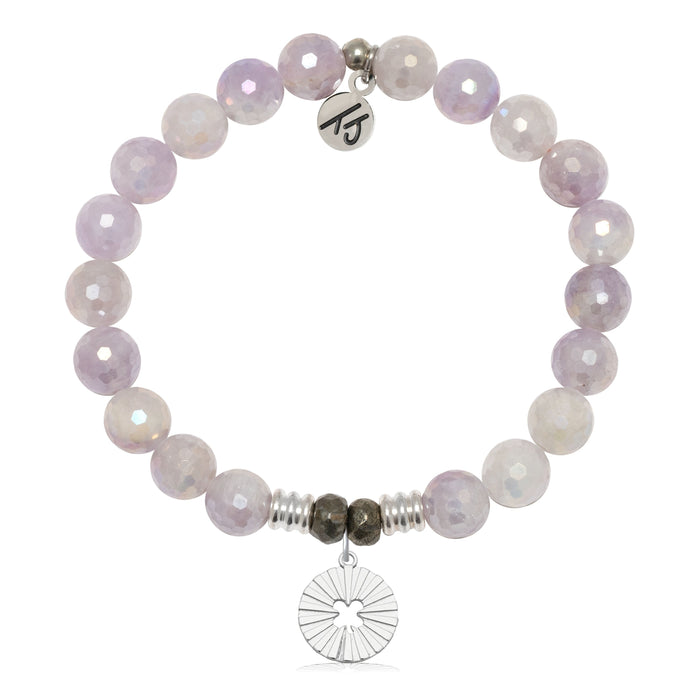 Prayers Collection: Mauve Jade Gemstone Bracelet with Prayers of Luck Sterling Silver Charm