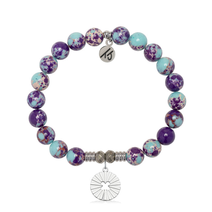 Prayers Collection: Purple Blue Jasper Gemstone Bracelet with Prayers of Luck Sterling Silver Charm