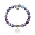 Prayers Collection: Purple Blue Jasper Gemstone Bracelet with Prayers of Luck Sterling Silver Charm