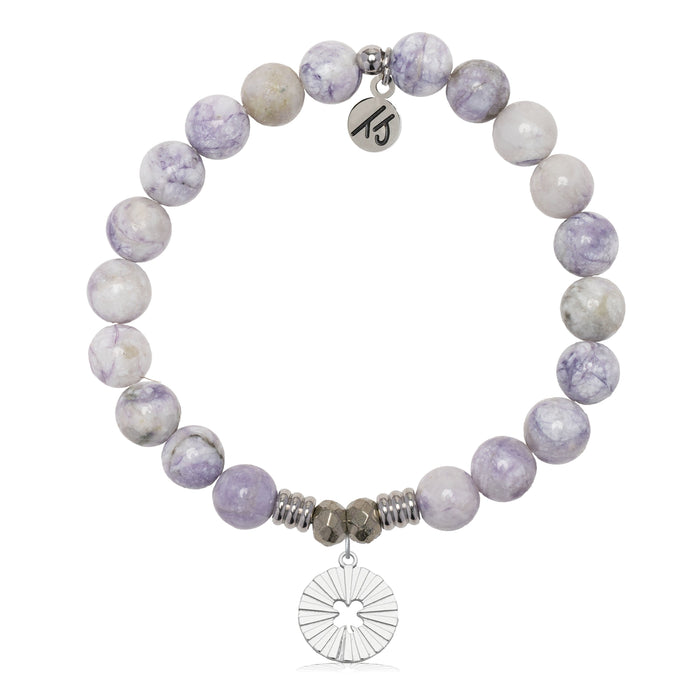Prayers Collection: Purple Turquoise Gemstone Bracelet with Prayers of Luck Sterling Silver Charm