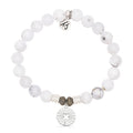 Prayers Collection: White Chalcedony Gemstone Bracelet with Prayers of Luck Sterling Silver Charm