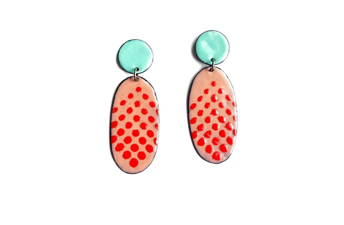 Red and Aqua Enamel Earrings