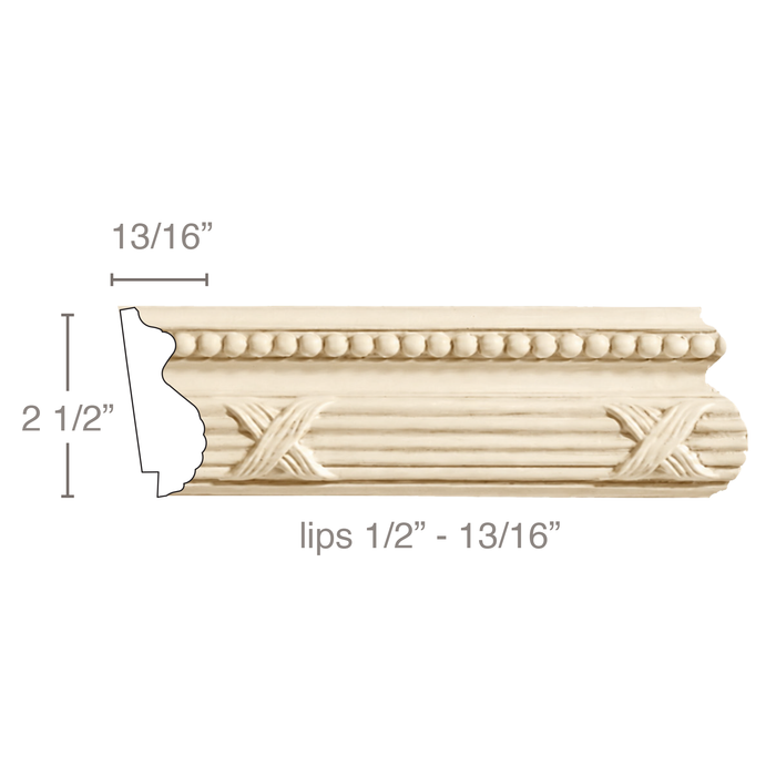 Reed & Ribbon with Beads (lips 1/2 - 13/16), 2 1/2''w x 13/16''d Panel Mouldings White River Hardwoods Poplar