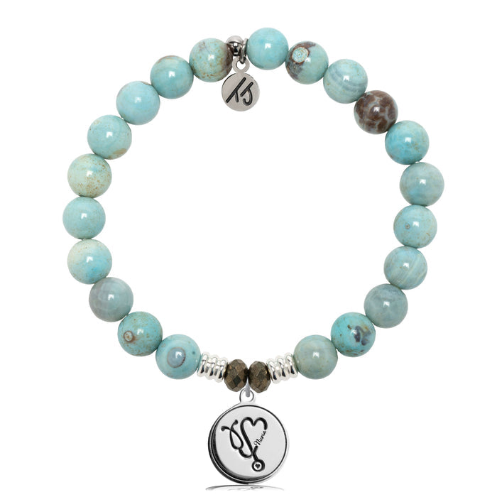 Robins Egg Agate Gemstone Bracelet with Nurse Sterling Silver Charm