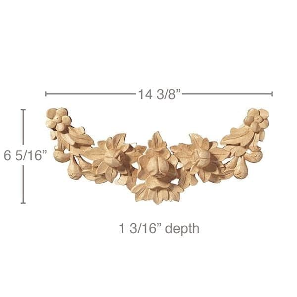 Rose Swag, 14 3/8"w x 6 5/16"h x 1 3/16"d Carved Onlays White River Hardwoods