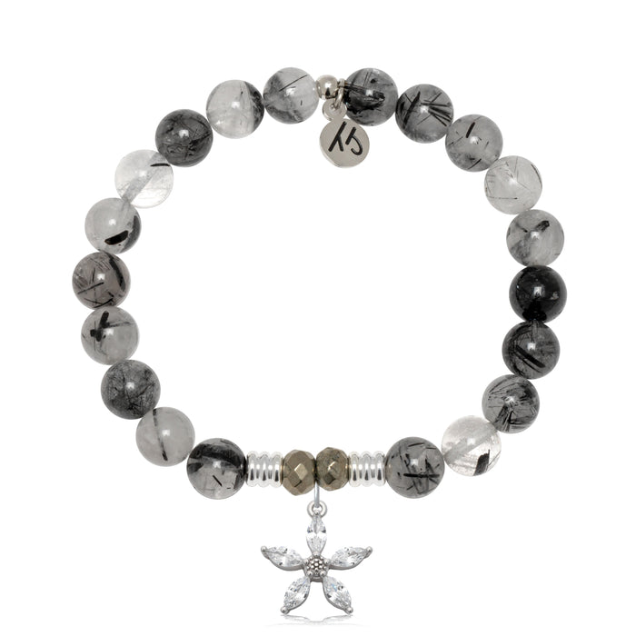 Rutilated Quartz Gemstone Bracelet with Renewal Sterling Silver Charm