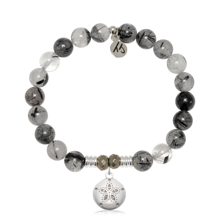 Rutilated Quartz Gemstone Bracelet with Sand Dollar CZ Sterling Silver Charm