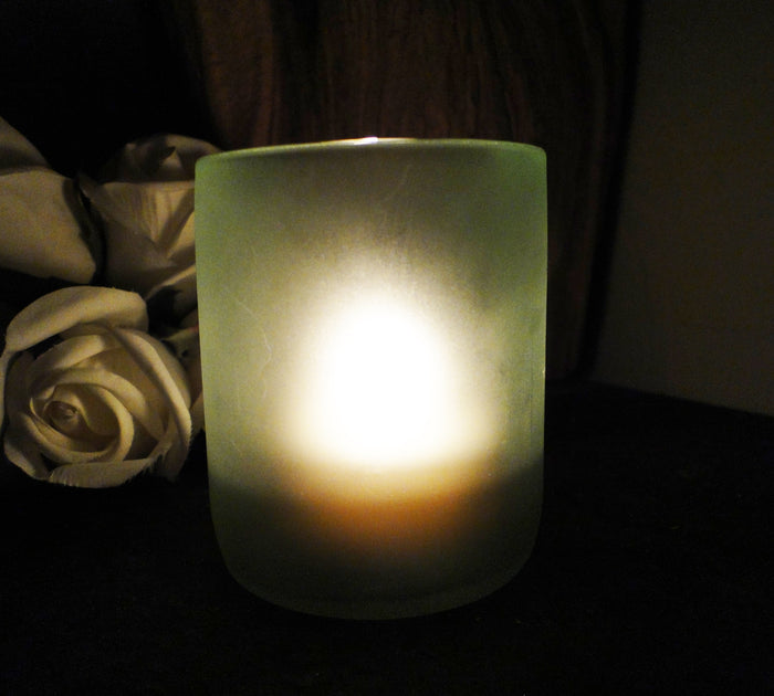 Set of Four Arctic Recycled Beer Bottle Votive Holders