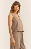 ZS Sloane V Neck Top by Indah in Iced Coffee - Sunset Park Resort