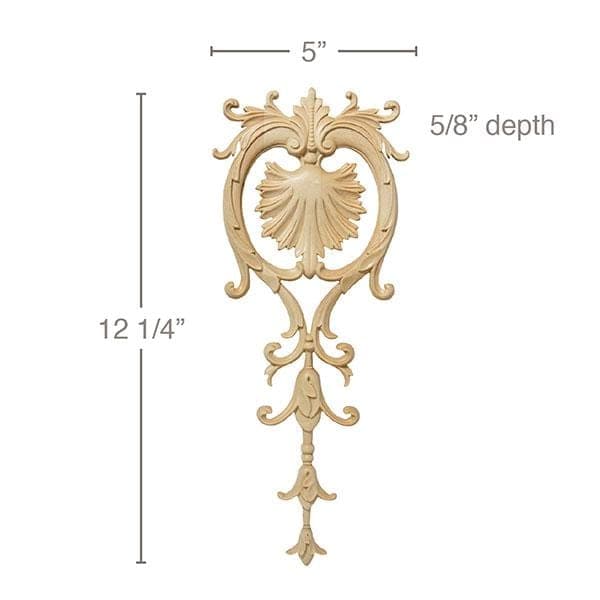 Small Acanthus Plume, 5"w x 12 1/4"h x 5/8"d Carved Onlays White River Hardwoods