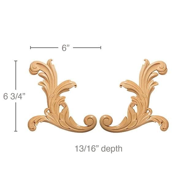 Small Acanthus Scrolls, 6"w x 6 3/4"h x 13/16"d Carved Onlays White River Hardwoods