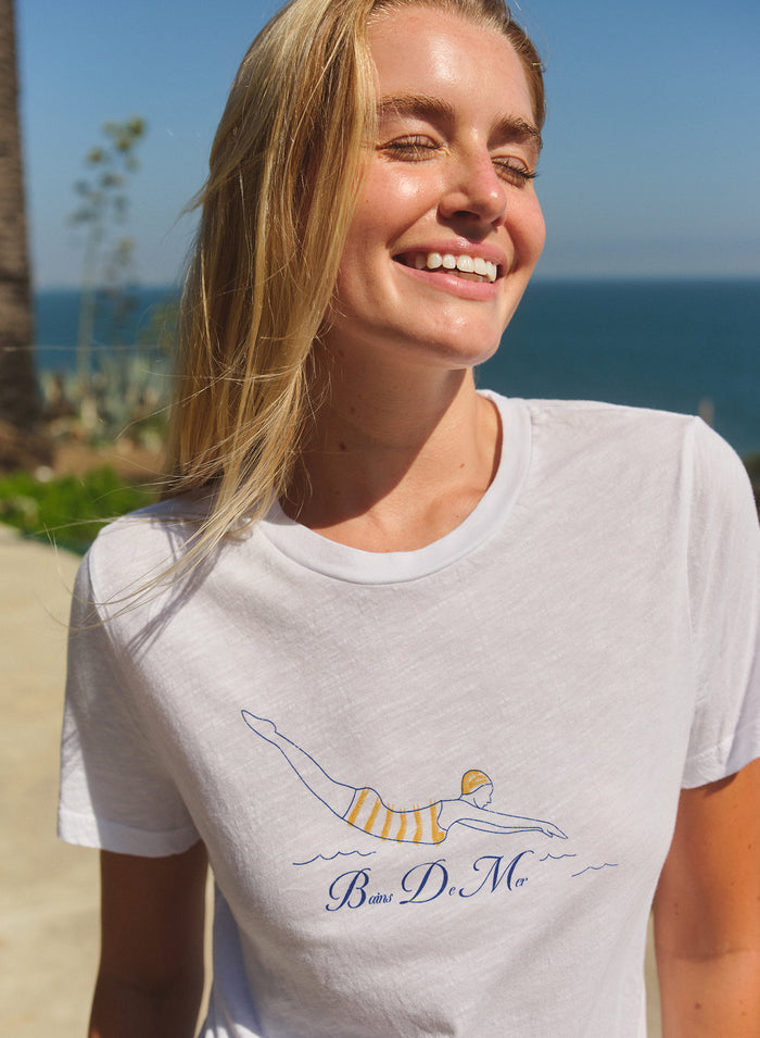 Sundry Bains De Mer Short Sleeve Boxy Crew Tee in Optic White