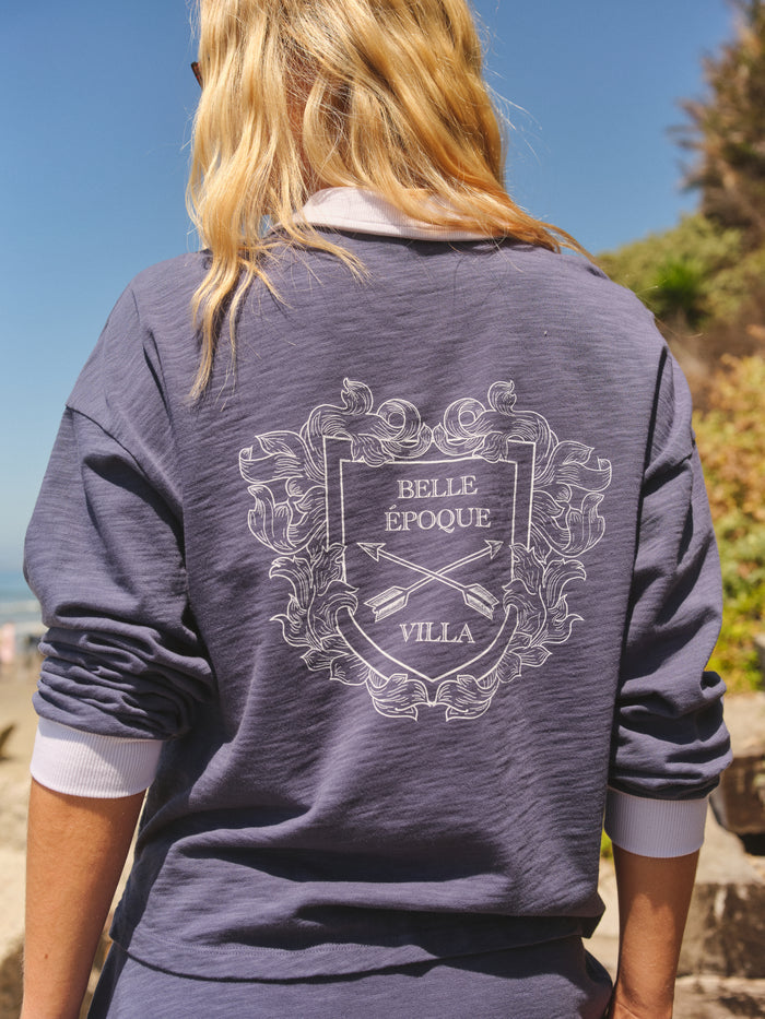 Sundry Belle Epoque Villa Polo Long Sleeve Top in Vintage Navy