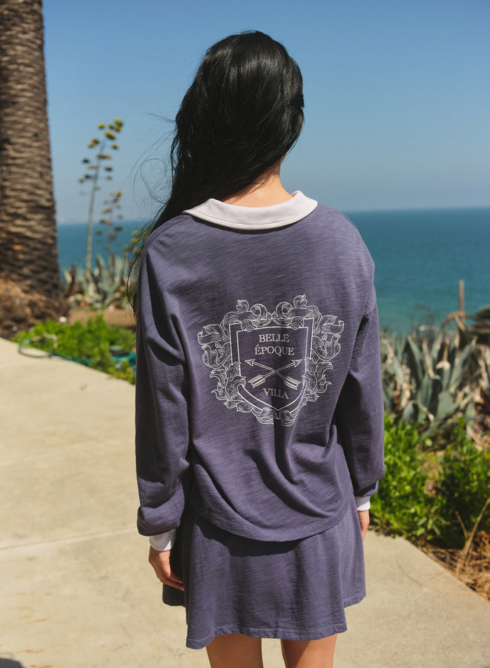 Sundry Belle Epoque Villa Polo Long Sleeve Top in Vintage Navy