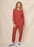 Sundry Bonjour Embroidery Oversized Popover in Burnt Brick