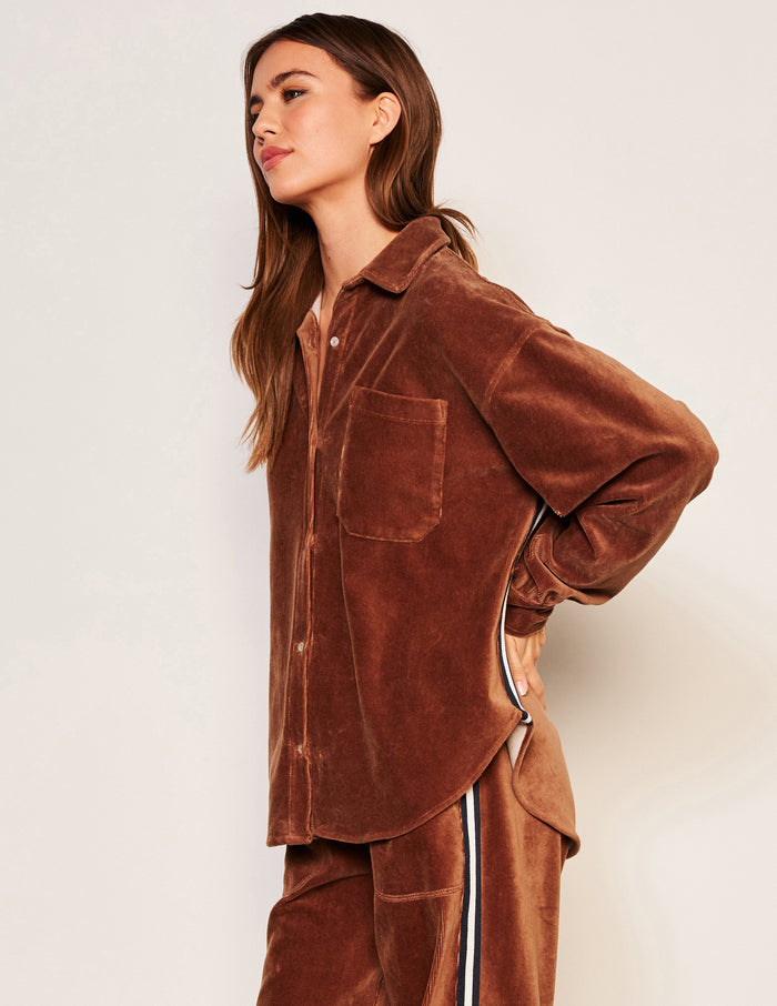 Sundry Classic Shirt in Taupe-3/4 side view
