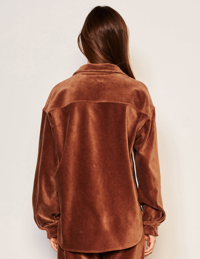 Sundry Classic Shirt in Taupe-3/4 back view