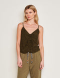 Sundry Clover Flutter Cami in Olive-front 3/4 view