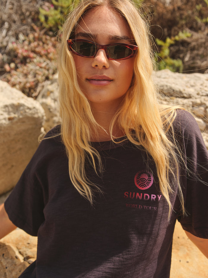 Sundry Coastal World Tour Athletic Tee in Washed Black