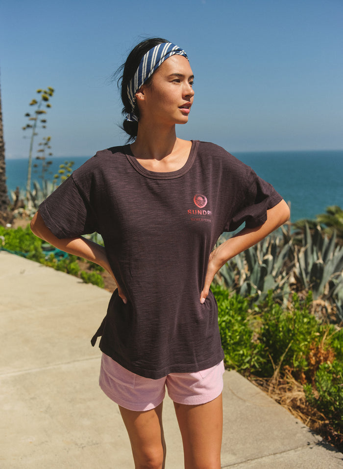 Sundry Coastal World Tour Athletic Tee in Washed Black