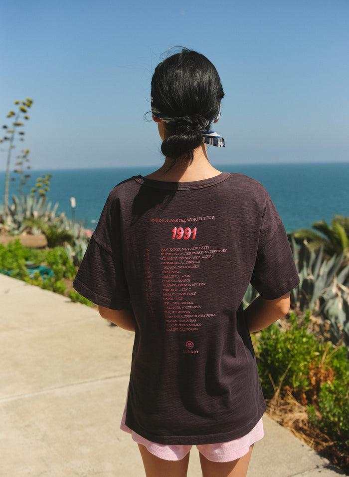 Sundry Coastal World Tour Athletic Tee in Washed Black