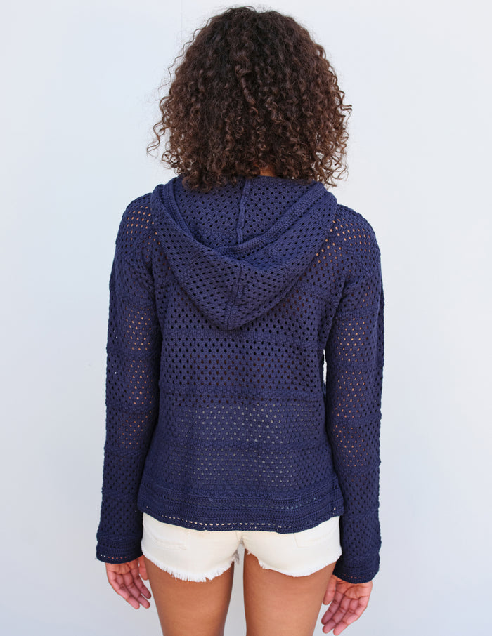 Sundry Crochet Beach Hoodie in Navy