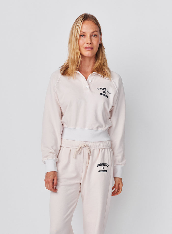 Sundry French Academy Raglan 1/2 Button Sweatshirt in Oyster
