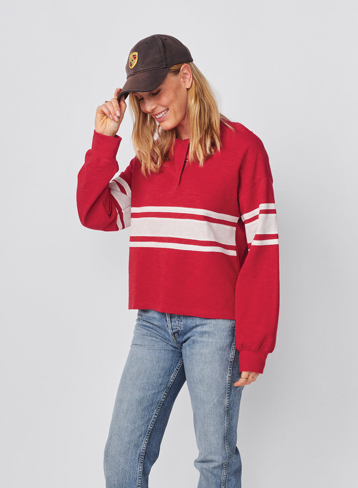 Sundry Heavy Rugby Jersey Henley in Vintage Red