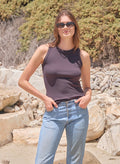 Sundry High Crew Tank in Washed Black