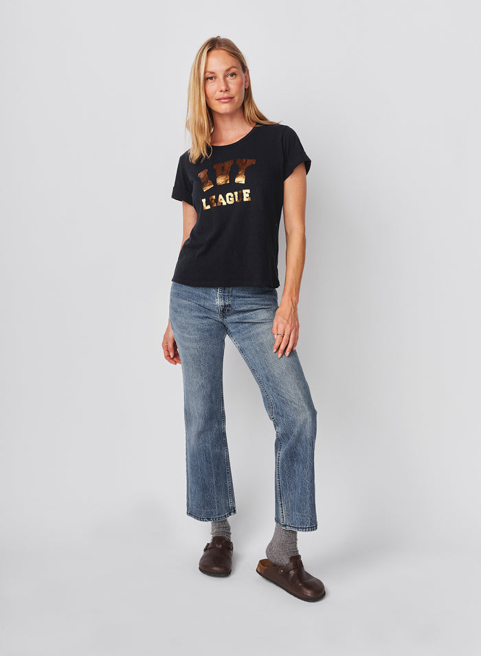 Sundry Ivy League Rolled Sleeve Tee in Deep Navy