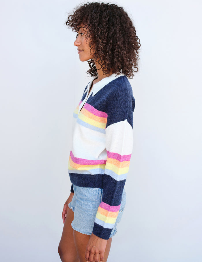 Sundry Johnny Collar Sweatshirt in Multicolor Stripes-side