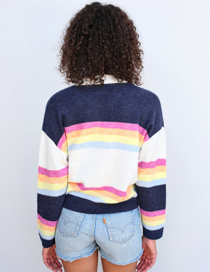 Sundry Johnny Collar Sweatshirt in Multicolor Stripes-back