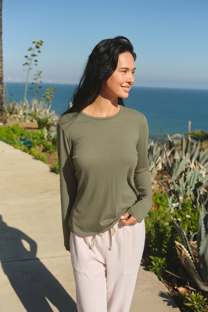 Sundry Long Sleeve Crew in Loden
