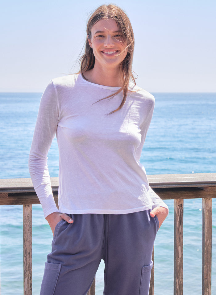 Sundry Long Sleeve Crew in Optic White