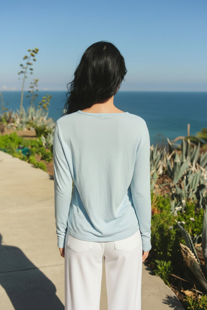 Sundry Long Sleeve Crew in Sea Breeze