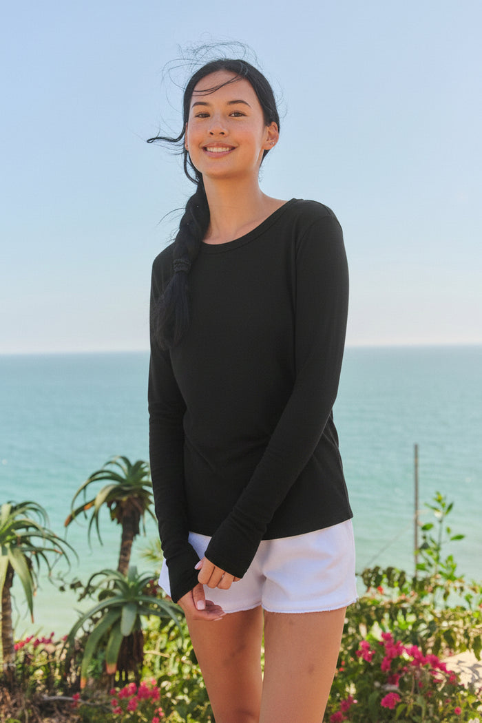 Sundry Long Sleeve Crew in Washed Black
