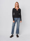 Sundry Long Sleeve Henley in Washed Black