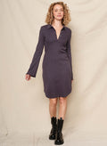 Sundry Long Sleeve Polo Dress in Washed Black