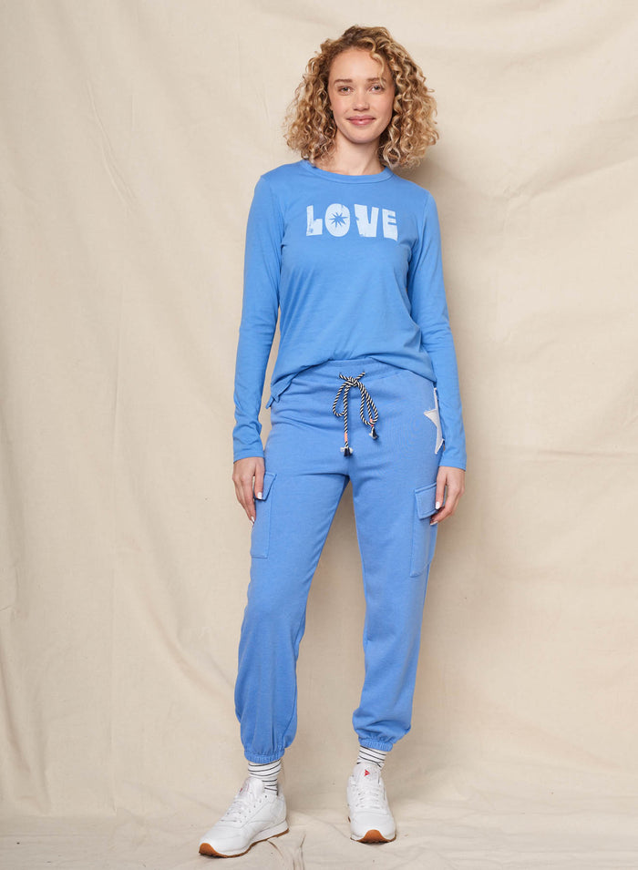 Sundry Love Long Sleeve Crew in Lagoon Blue