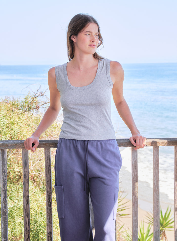 Sundry Low Scoop Jersey Tank in Heather Grey