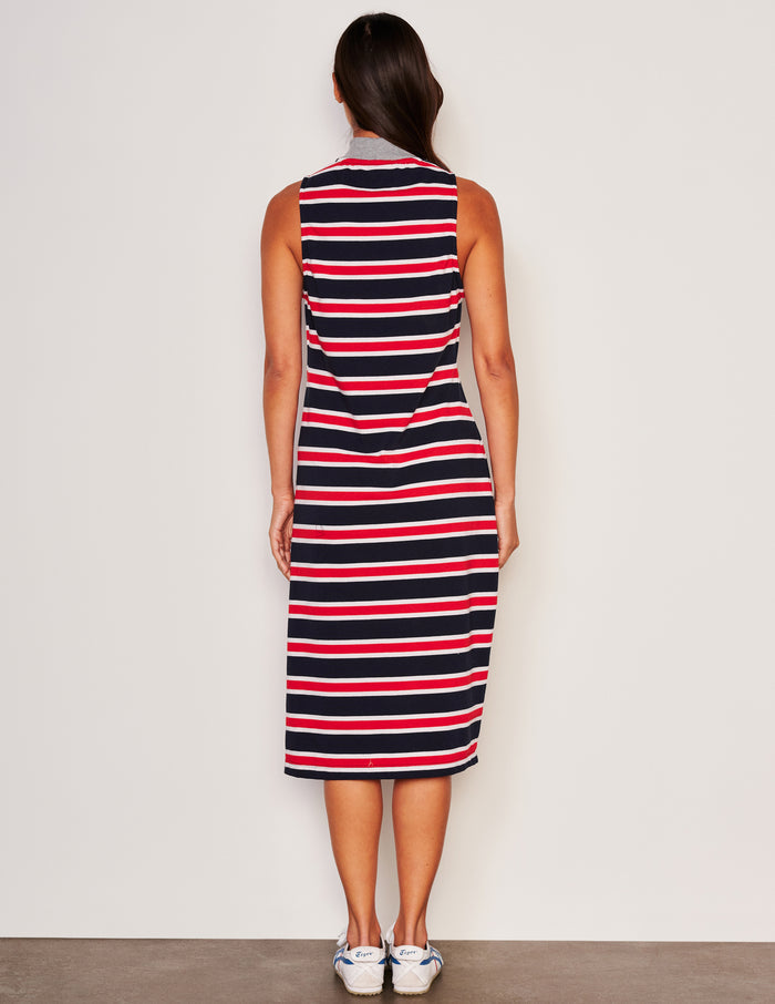 Sundry Midi Mock Neck Sleeveless Dress in Flare Red
