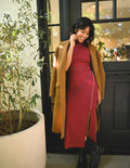 Sundry Midi Seamed Mock Neck Dress in Tibet Red