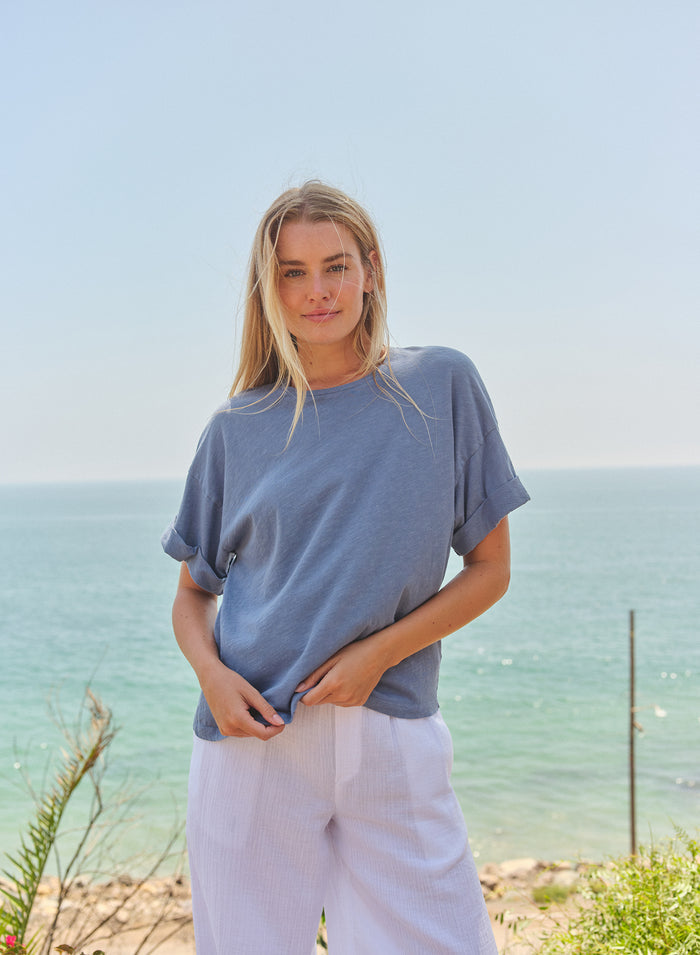 Sundry Modern Rolled Sleeve Tee in College Blue