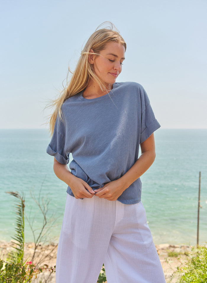 Sundry Modern Rolled Sleeve Tee in College Blue