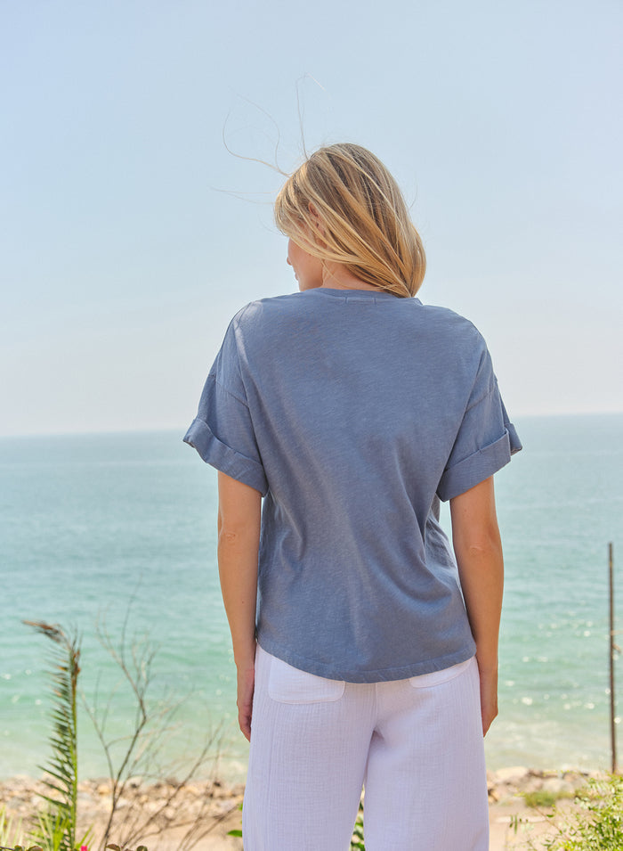 Sundry Modern Rolled Sleeve Tee in College Blue