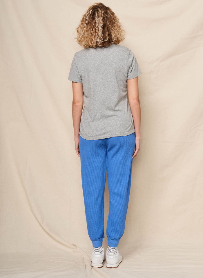 Sundry Moon Embroidery V-Neck Tee in Heather Grey