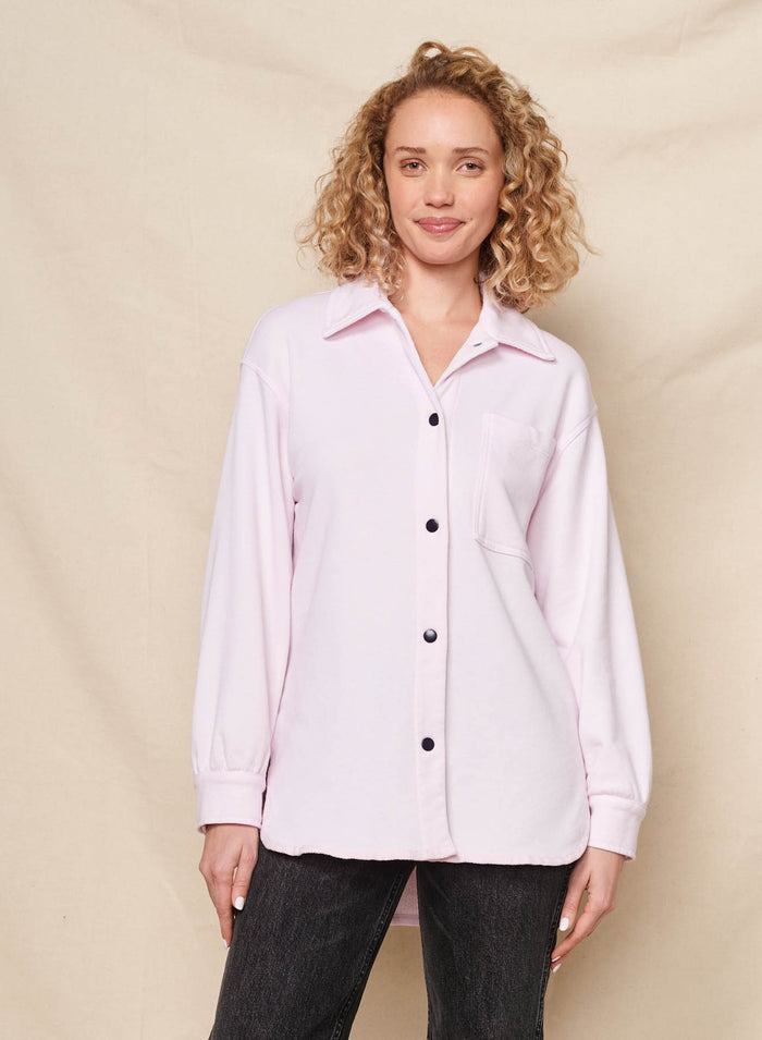 Sundry More Sundays Shacket in Ballerina Pink