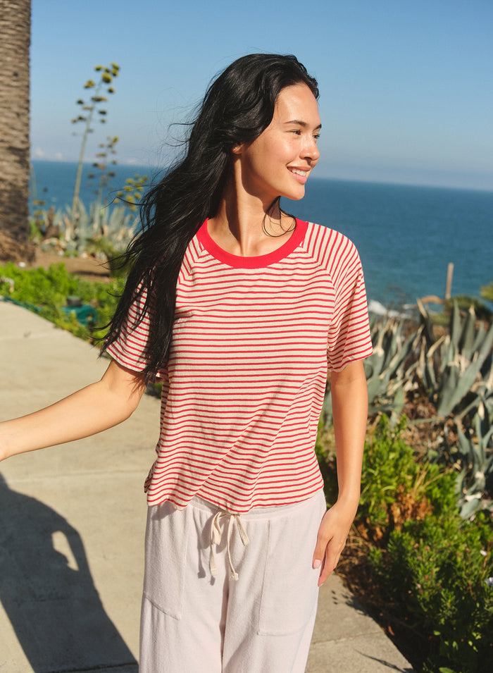 Sundry Raglan Stripe T-Shirt in Oyster