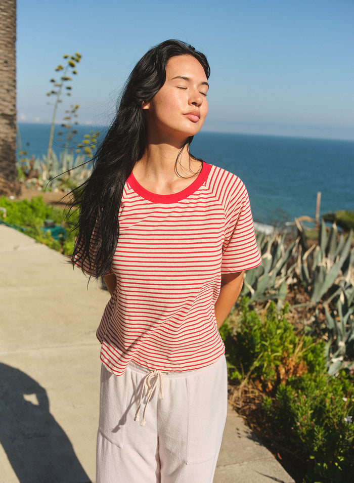 Sundry Raglan Stripe T-Shirt in Oyster