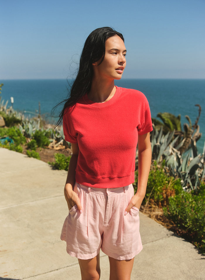 Sundry Ringer T-Shirt Top in Vermillion